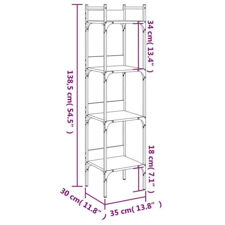 Boekenkast 4-laags 35x30x138,5 cm bewerkt hout grijs sonoma