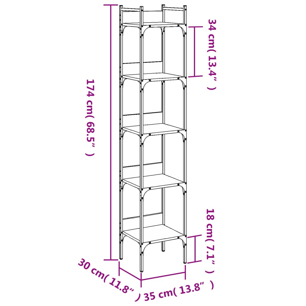 Boekenkast 5-laags 35x30x174 cm bewerkt hout zwart