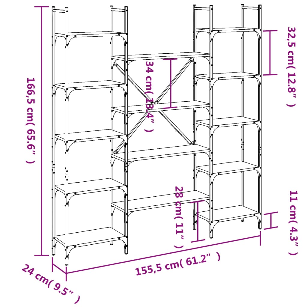 Boekenkast 155,5x24x166,5 cm bewerkt hout sonoma eikenkleurig