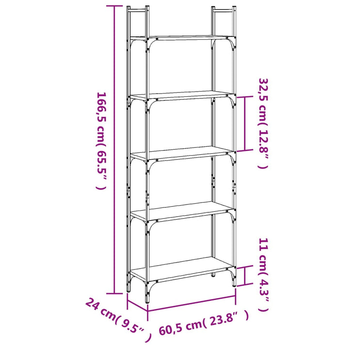 Boekenkast 5-laags 60,5x24x166,5 cm bewerkt hout gerookt eiken