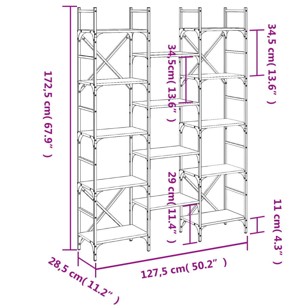 Boekenkast 127,5x28,5x172,5 cm bewerkt hout zwart