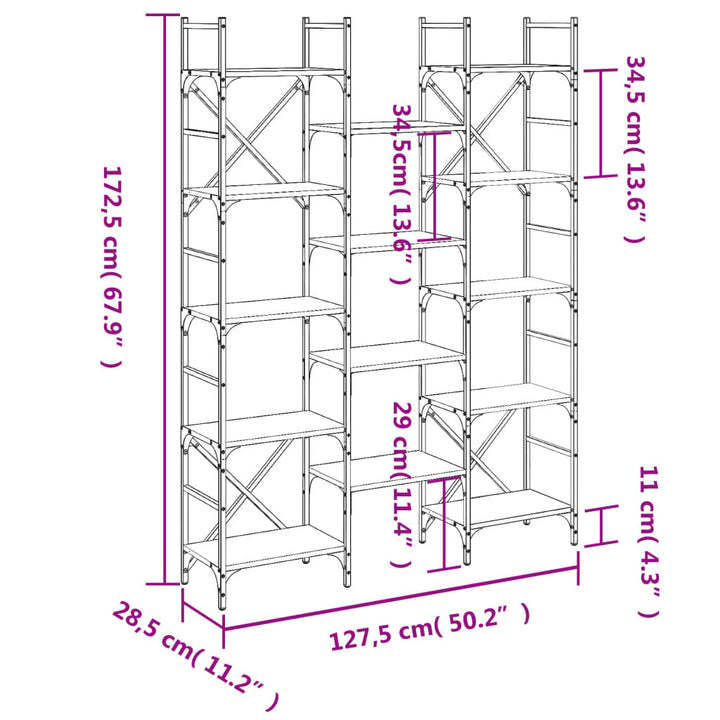 Boekenkast 127,5x28,5x172,5 cm bewerkt hout zwart