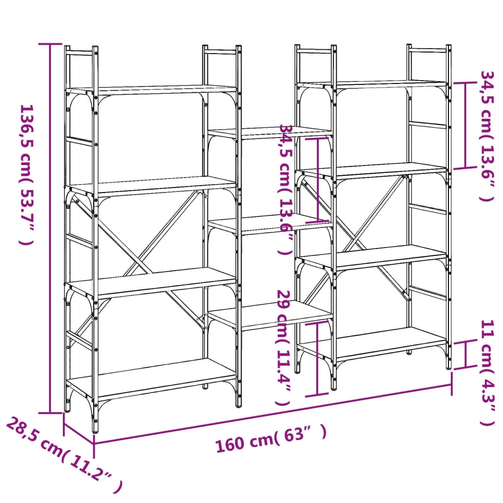 Boekenkast 160x28,5x136,5 cm bewerkt hout zwart