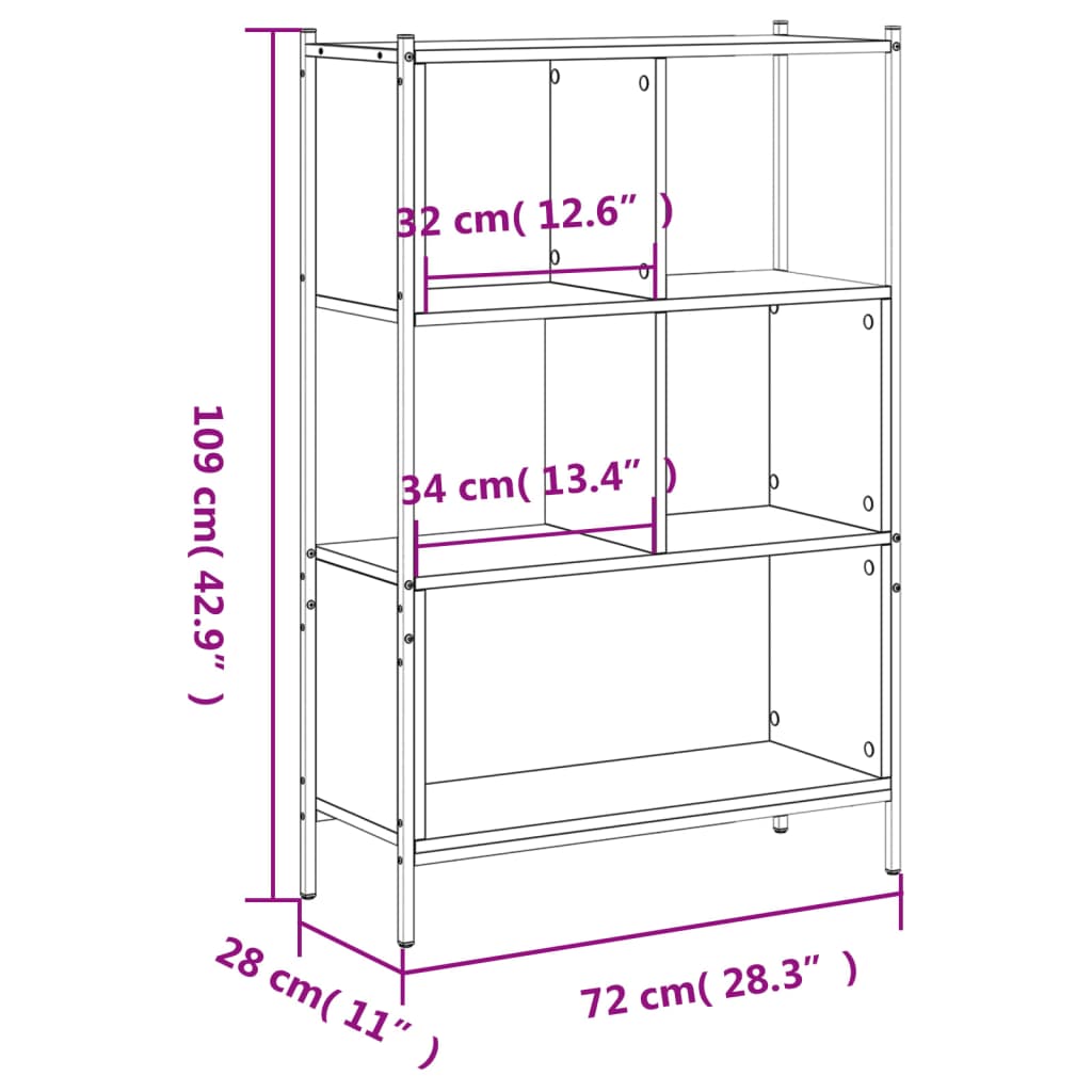 Boekenkast 72x28x109 cm bewerkt hout zwart