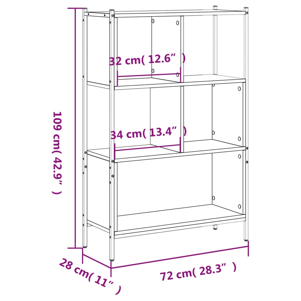 Boekenkast 72x28x109 cm bewerkt hout grijs sonoma eikenkleurig