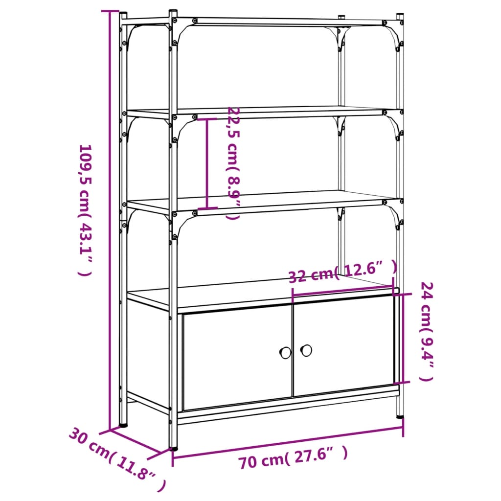 Boekenkast 3-laags 70x30x109,5 cm bewerkt hout zwart