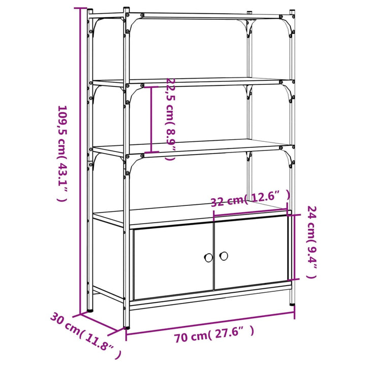 Boekenkast 3-laags 70x30x109,5 cm bewerkt hout bruineikenkleur