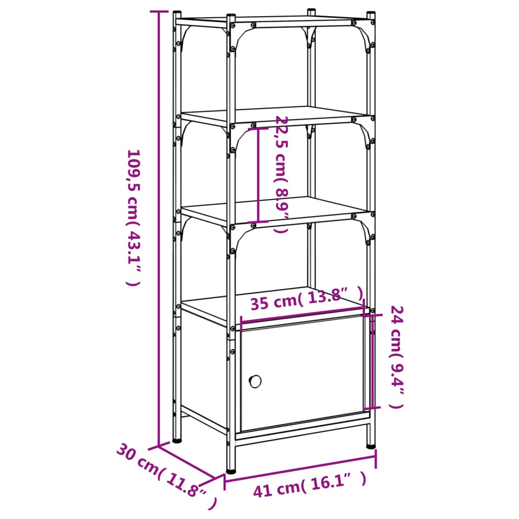 Boekenkast 3-laags 41x30x109,5 cm bewerkt hout zwart