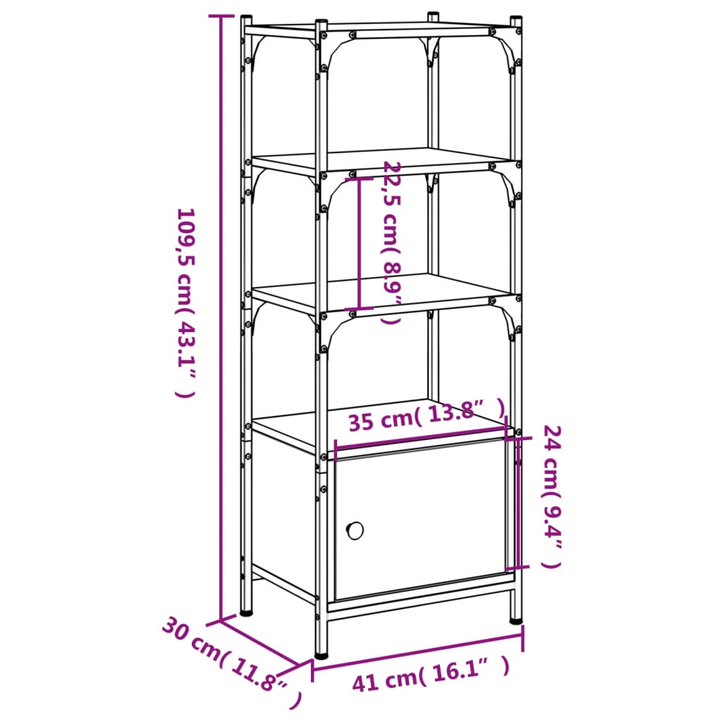 Boekenkast 3-laags 41x30x109,5 cm bewerkt hout sonoma eiken