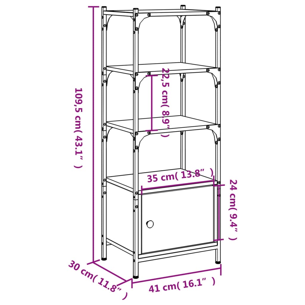 Boekenkast 3-laags 41x30x109,5 cm bewerkt hout grijs sonoma