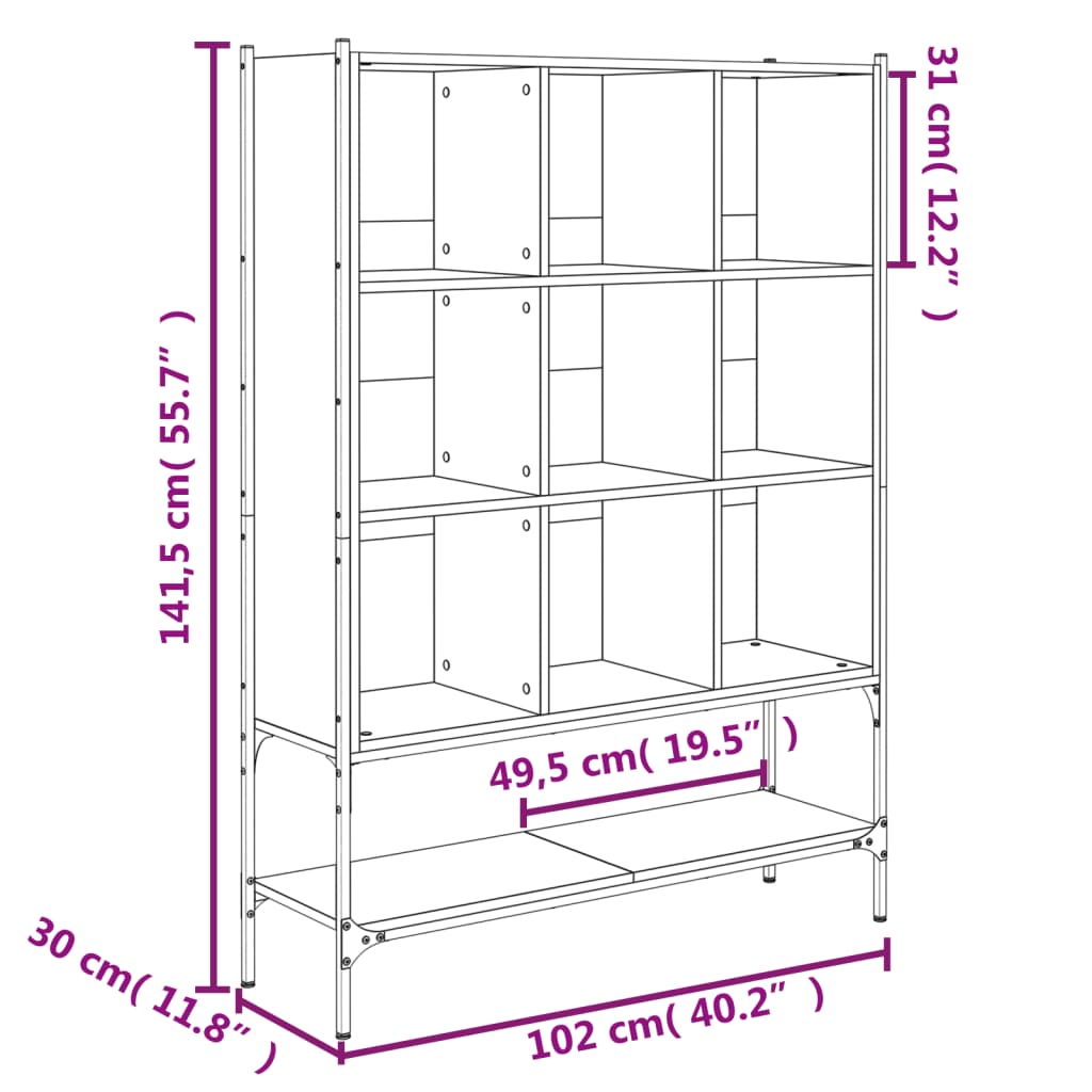 Boekenkast 102x30x141,5 cm bewerkt hout zwart