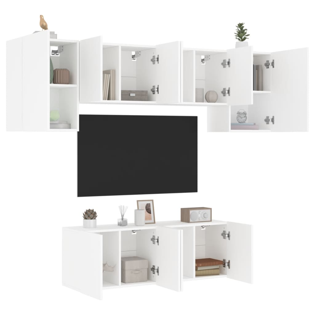 6-delige Tv-meubelset bewerkt hout wit