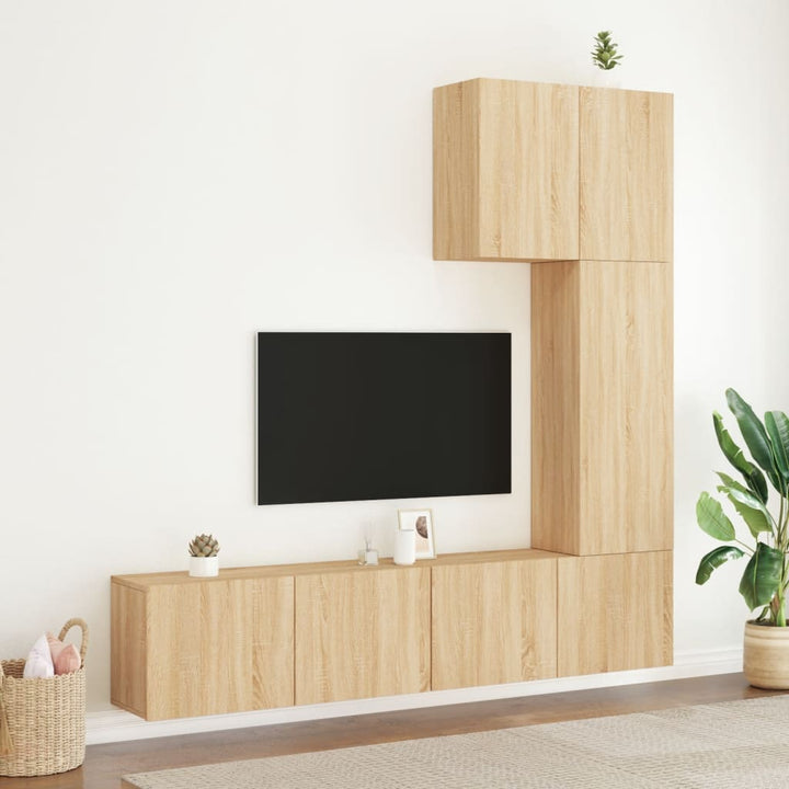 5-delige Tv-wandmeubelset bewerkt hout sonoma eikenkleurig