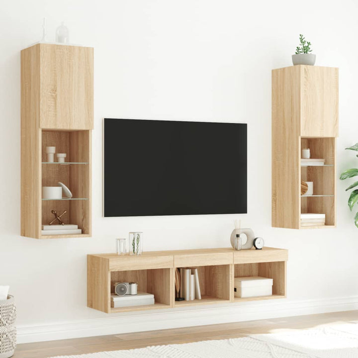 5-delige Tv-wandmeubelset met LED bewerkt hout sonoma eiken