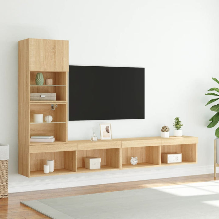 4-delige Tv-wandmeubelset met LED bewerkt hout sonoma eiken