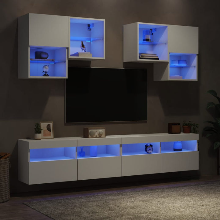 6-delige Tv-wandmeubelset met LED-verlichting wit