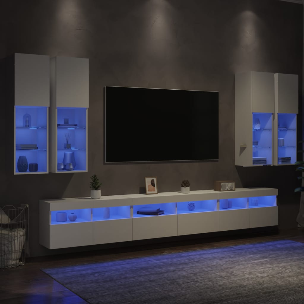 7-delige Tv-wandmeubelset met LED-verlichting wit