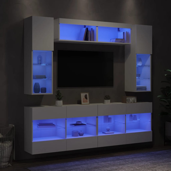 6-delige Tv-wandmeubelset met LED-verlichting wit