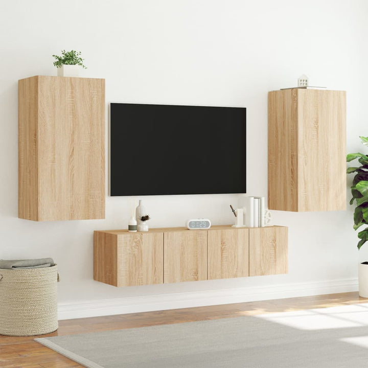 4-delige Tv-wandmeubelset met LED bewerkt hout sonoma eiken