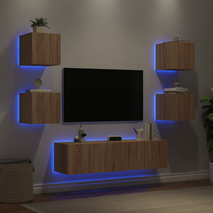 6-delige Tv-wandmeubelset met LED bewerkt hout sonoma eiken