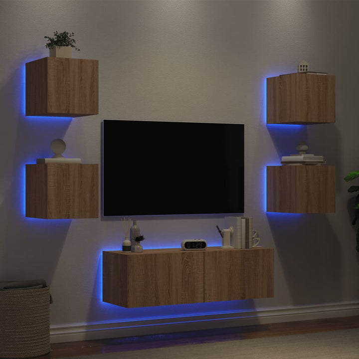 5-delige Tv-wandmeubelset met LED-verlichting sonoma eikenkleur