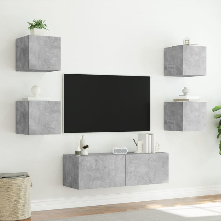 5-delige tv-wandmeubelset met LED-verlichting betongrijs