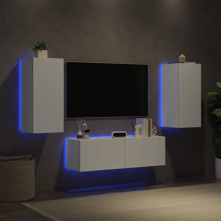 3-delige tv-wandmeubelset met LED-verlichting wit