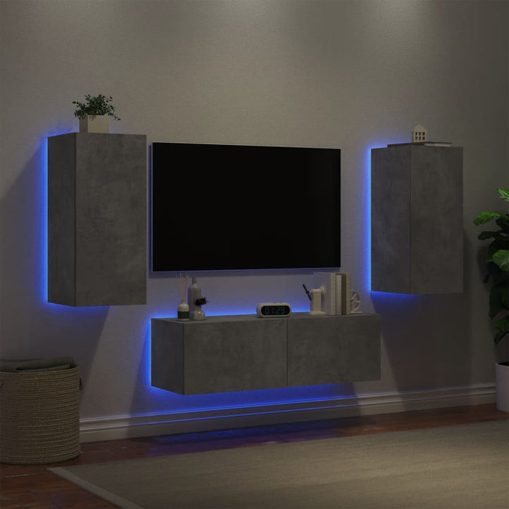 3-delige tv-wandmeubelset met LED-verlichting betongrijs