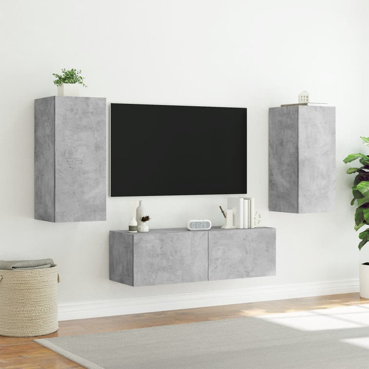 3-delige tv-wandmeubelset met LED-verlichting betongrijs