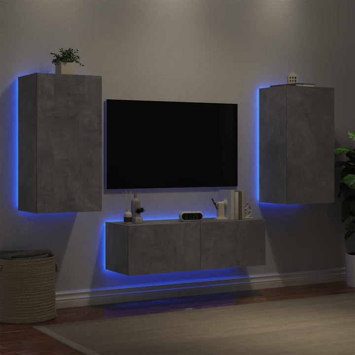 3-delige tv-wandmeubelset met LED-verlichting betongrijs