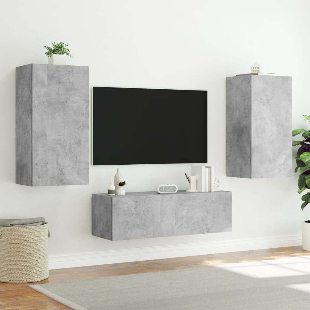 3-delige tv-wandmeubelset met LED-verlichting betongrijs