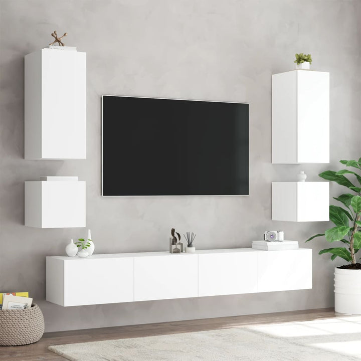 6-delige tv-wandmeubelset met LED-verlichting wit