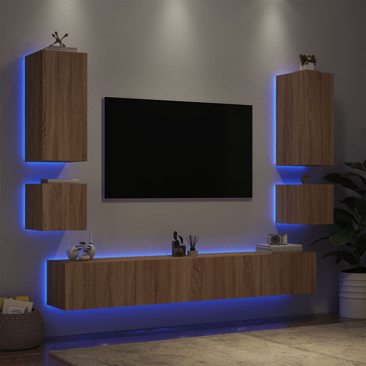 6-delige Tv-wandmeubelset met LED-verlichting sonoma eikenkleur