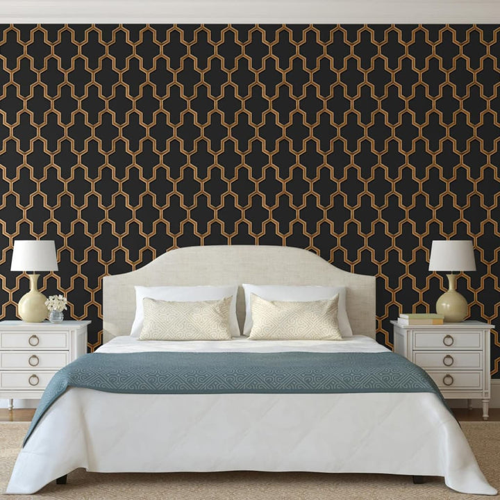 DUTCH WALLCOVERINGS Behang Geometric zwart en goudkleurig