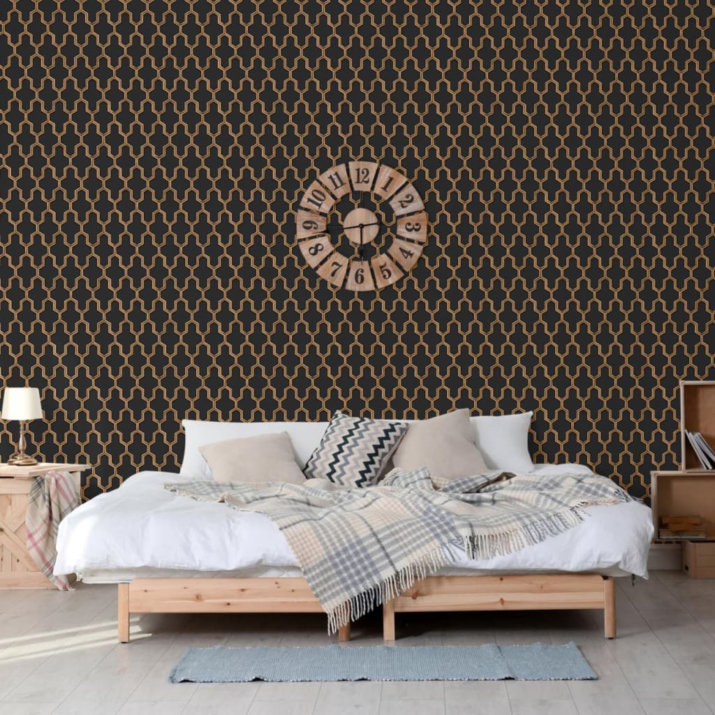 DUTCH WALLCOVERINGS Behang Geometric zwart en goudkleurig