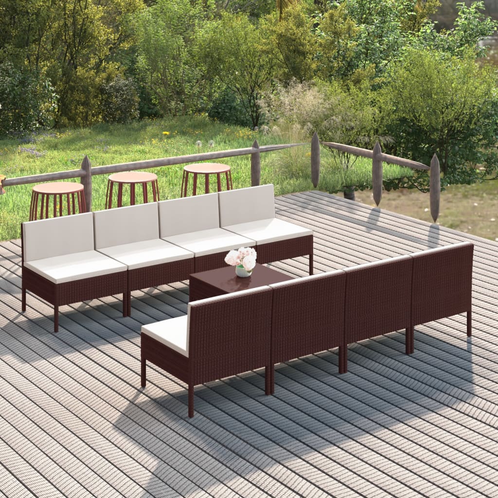 9-delige Loungeset met kussens poly rattan bruin - Griffin Retail