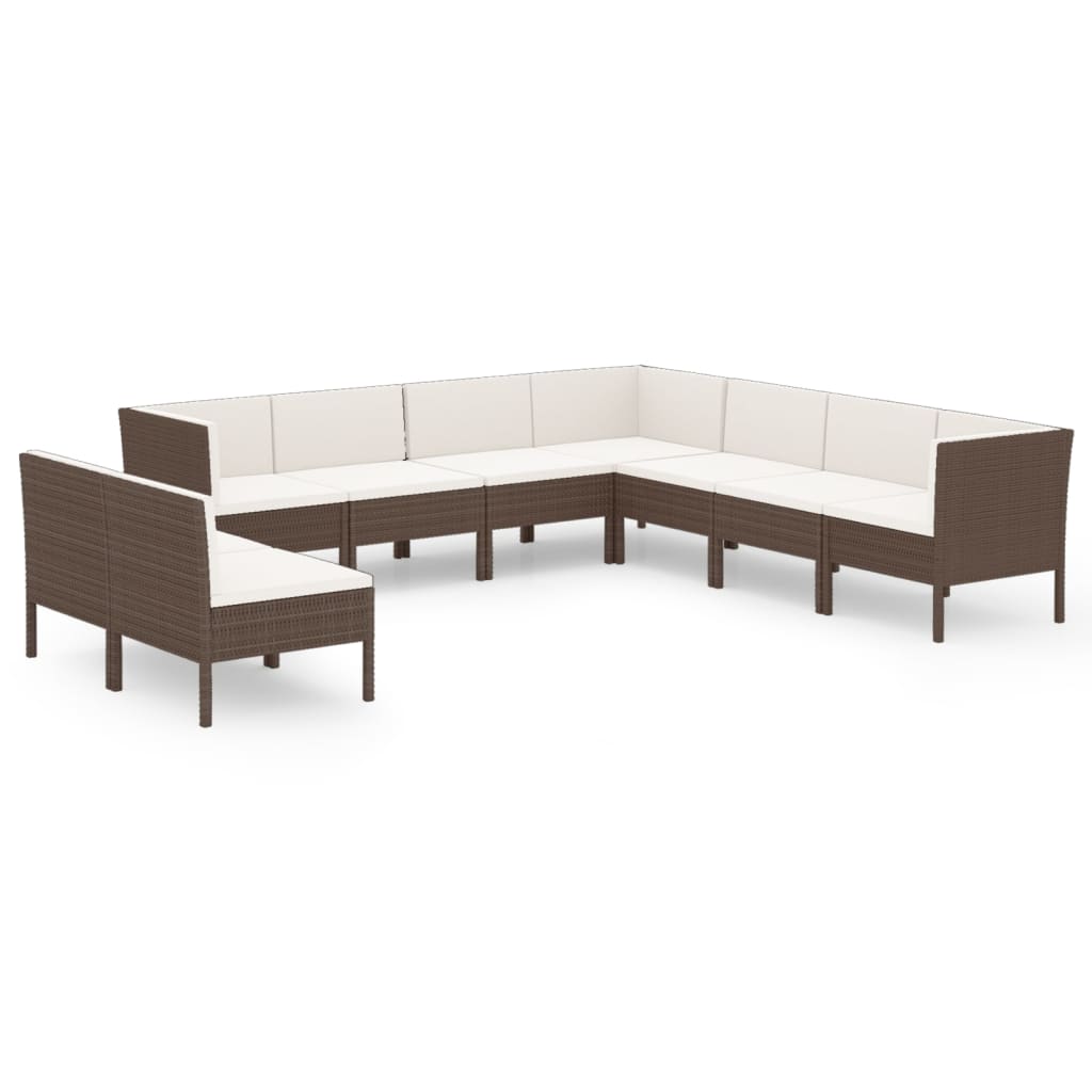 9-delige Loungeset met kussens poly rattan bruin - Griffin Retail