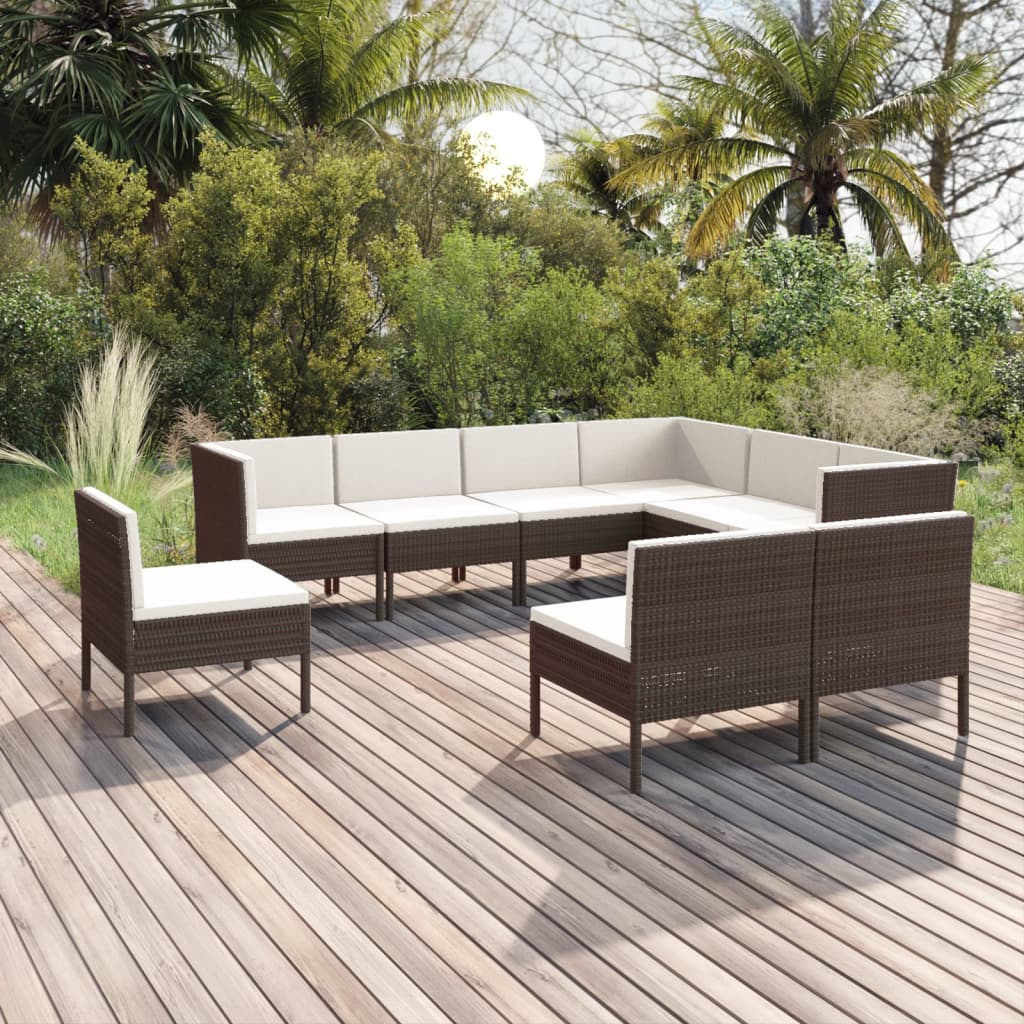 9-delige Loungeset met kussens poly rattan bruin - Griffin Retail