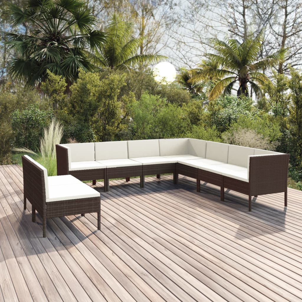 9-delige Loungeset met kussens poly rattan bruin - Griffin Retail