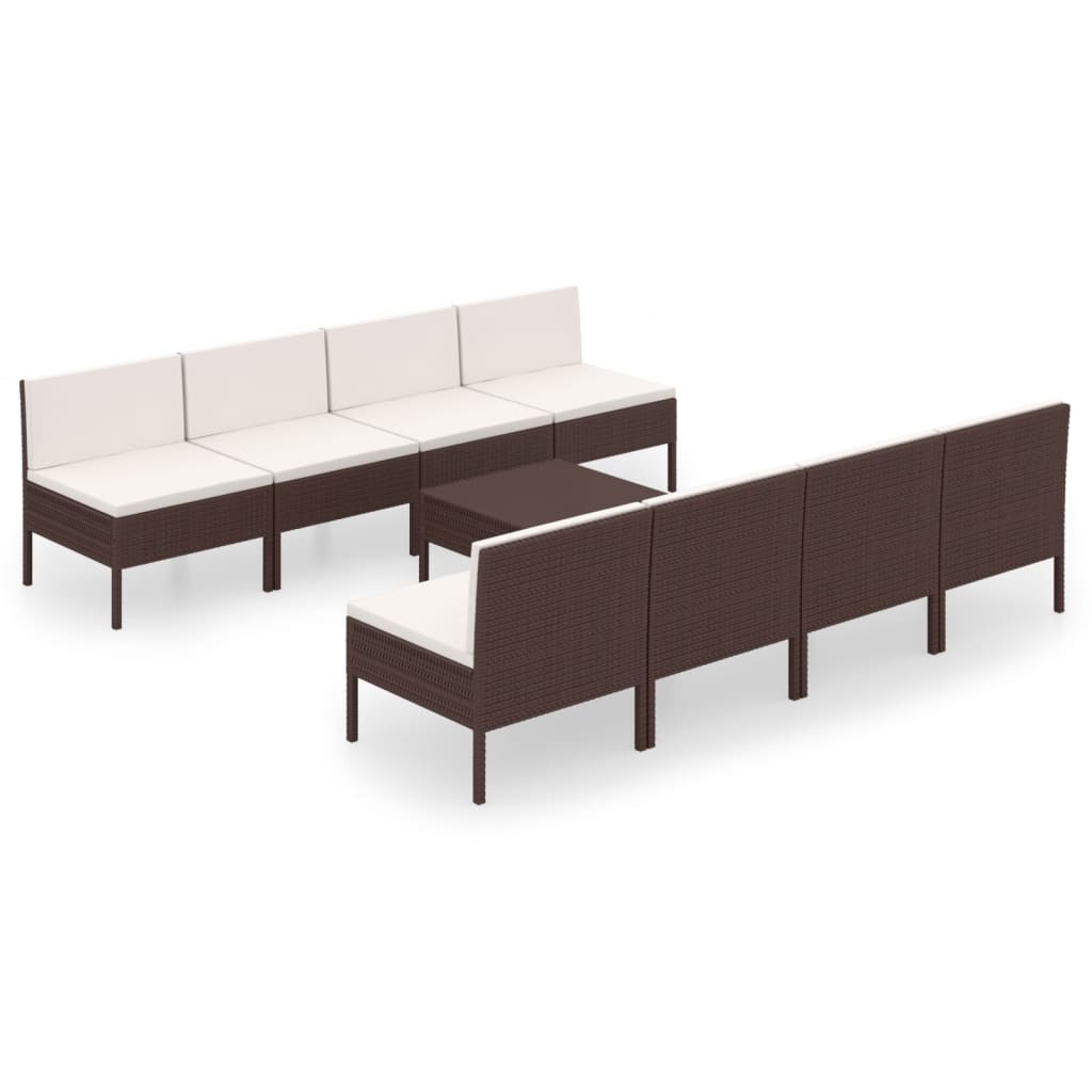 9-delige Loungeset met kussens poly rattan bruin - Griffin Retail