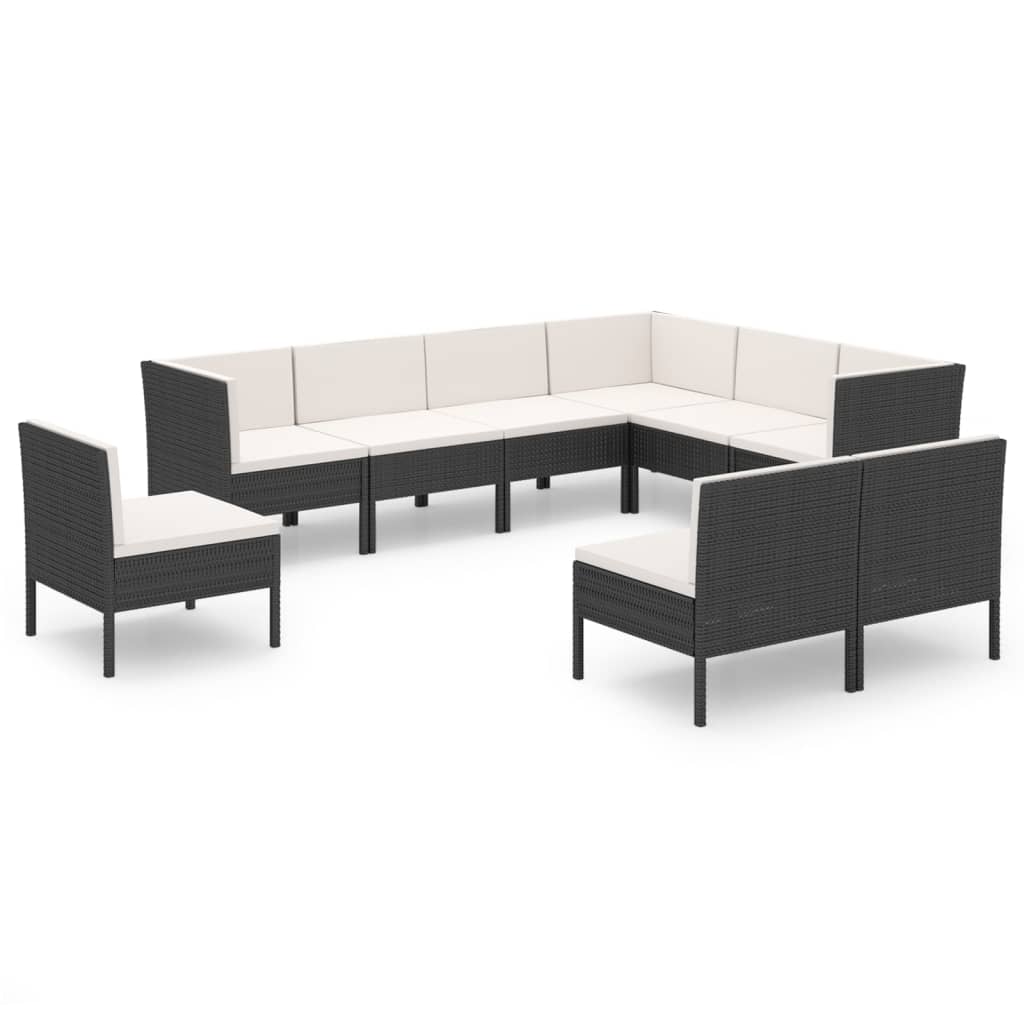 9-delige Loungeset met kussens poly rattan zwart - Griffin Retail