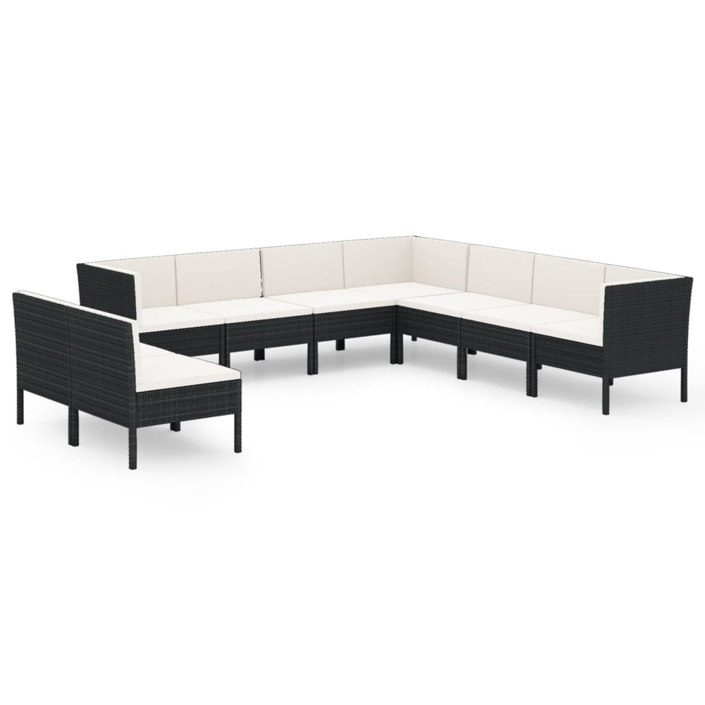 9-delige Loungeset met kussens poly rattan zwart - Griffin Retail