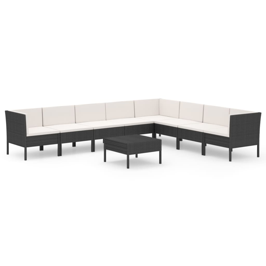 9-delige Loungeset met kussens poly rattan zwart - Griffin Retail