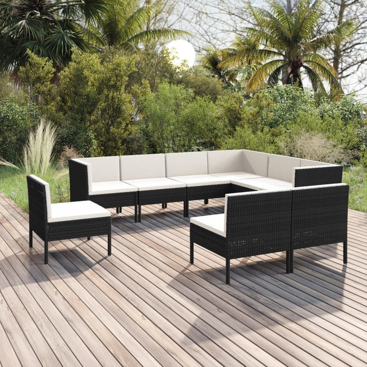 9-delige Loungeset met kussens poly rattan zwart - Griffin Retail