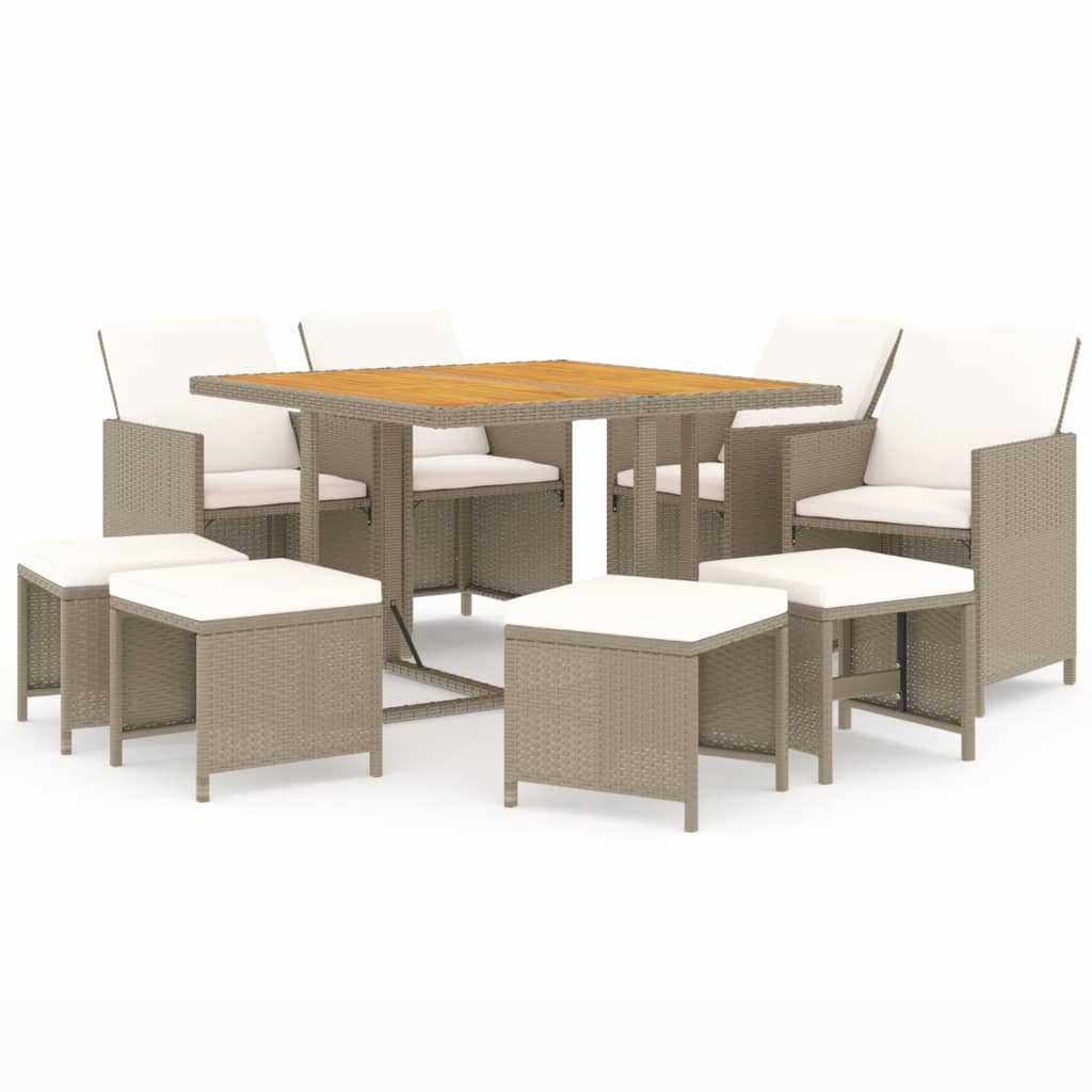 9-delige Tuinset met kussens poly rattan beige - Griffin Retail