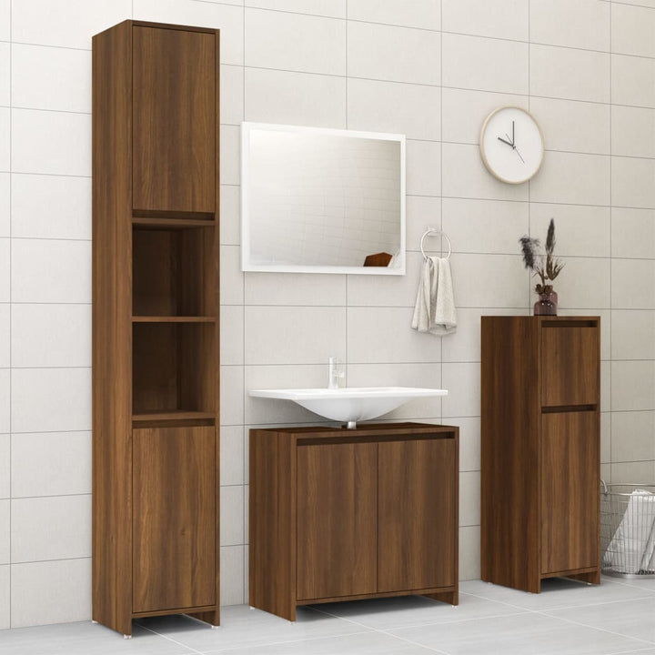 Badkamerkast 30x30x95 cm bewerkt hout bruineikenkleurig - Griffin Retail