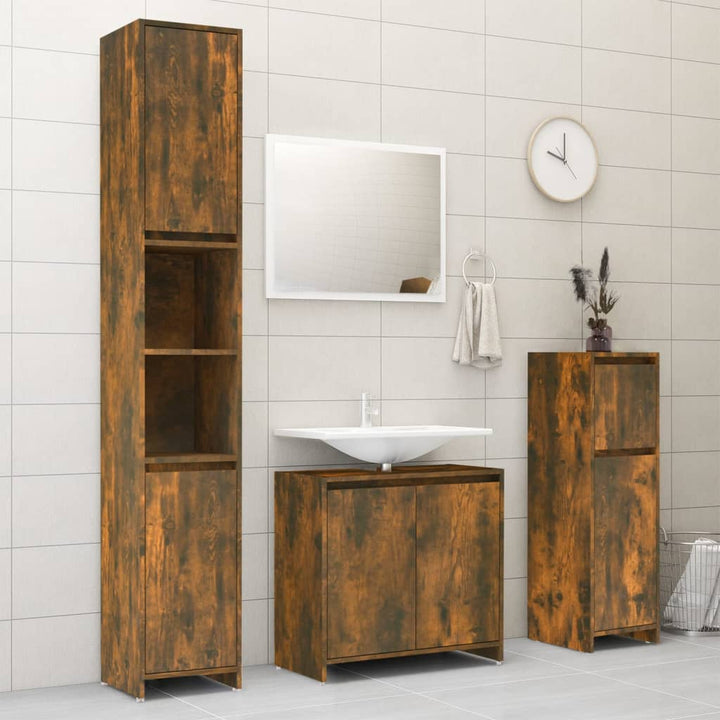 Badkamerkast 30x30x95 cm bewerkt hout gerookt eikenkleurig - Griffin Retail