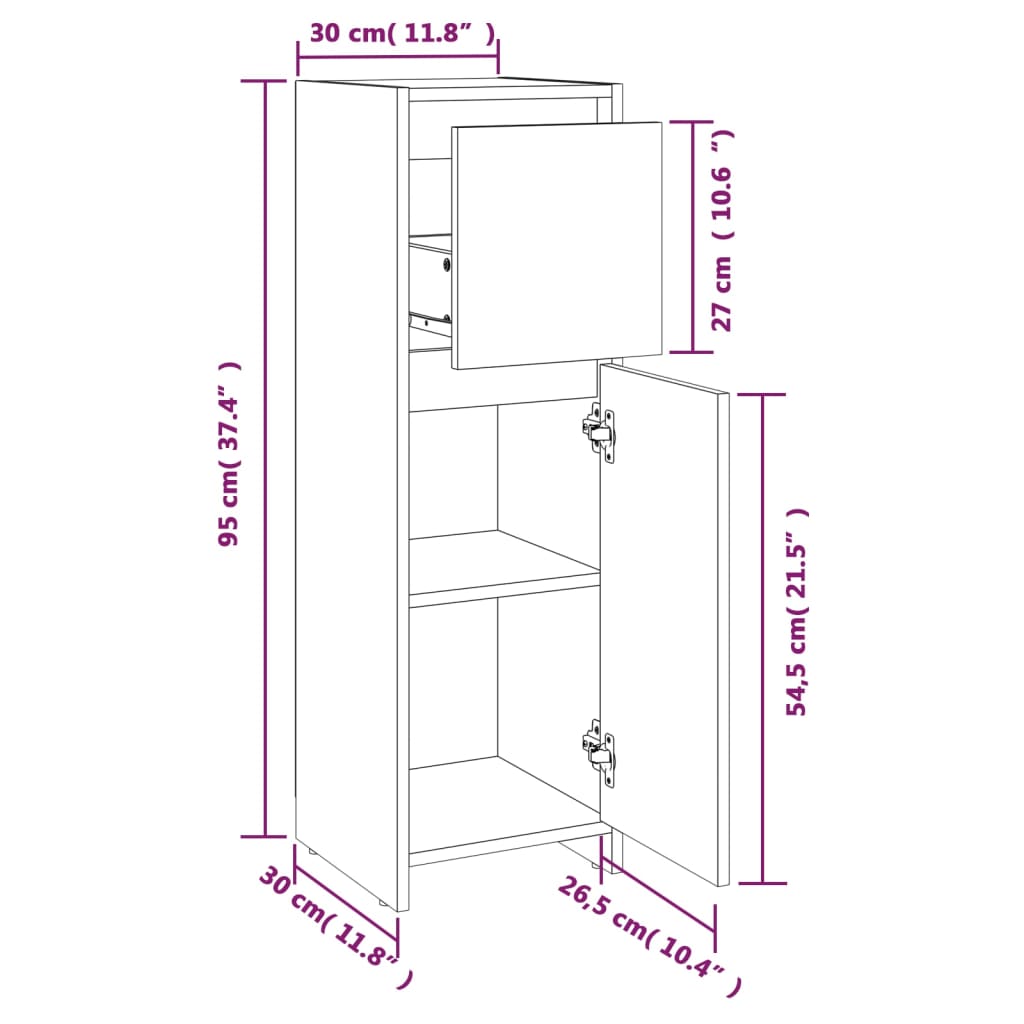 Badkamerkast 30x30x95 cm bewerkt hout grijs sonoma eikenkleurig - Griffin Retail