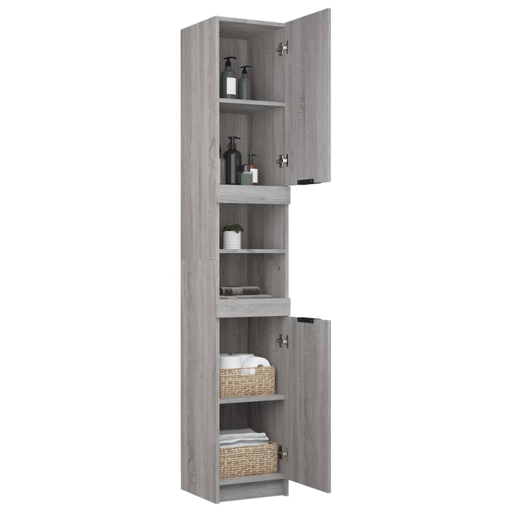 Badkamerkast 32x34x188,5 cm bewerkt hout grijs sonoma eiken - Griffin Retail