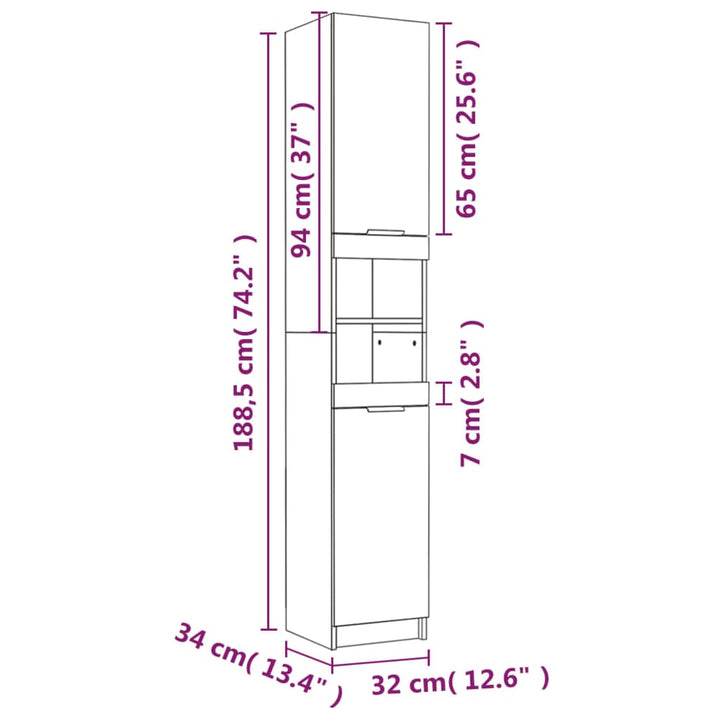 Badkamerkast 32x34x188,5 cm bewerkt hout hoogglans wit - Griffin Retail